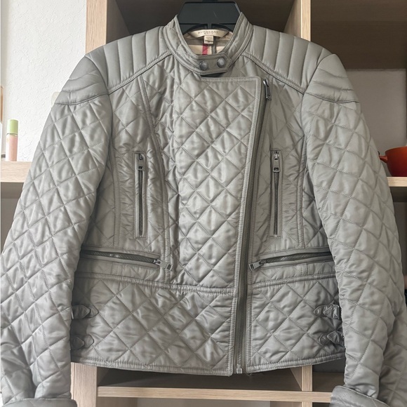 Nwot Burberry gray moto bikerQuilted Jacket Medium women